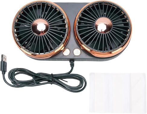 Dual Head Car USB Fan, 3 Speed DC 5V 360° Rotation Quiet Vehicle Cooling Fan for Sedans SUVs RVs Trucks, Suitable for sedans, SUVs, RVs and Trucks (Green) in Saudi Arabia
