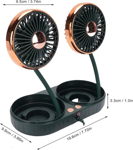 Dual Head Car USB Fan, 3 Speed DC 5V 360° Rotation Quiet Vehicle Cooling Fan for Sedans SUVs RVs Trucks, Suitable for sedans, SUVs, RVs and Trucks (Green) in Saudi Arabia