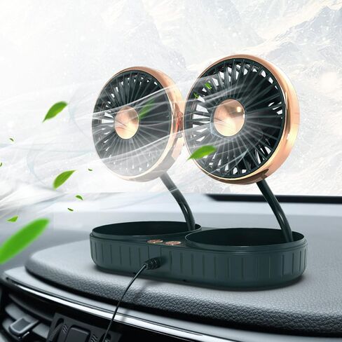 Dual Head Car USB Fan, 3 Speed DC 5V 360° Rotation Quiet Vehicle Cooling Fan for Sedans SUVs RVs Trucks, Suitable for sedans, SUVs, RVs and Trucks (Green) in Saudi Arabia