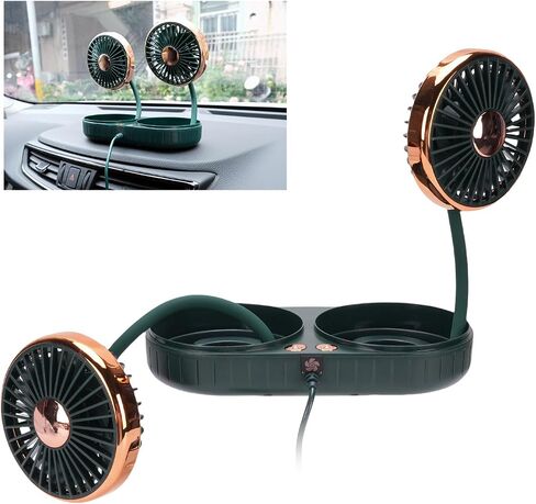 Dual Head Car USB Fan, 3 Speed DC 5V 360° Rotation Quiet Vehicle Cooling Fan for Sedans SUVs RVs Trucks, Suitable for sedans, SUVs, RVs and Trucks (Green) in Saudi Arabia