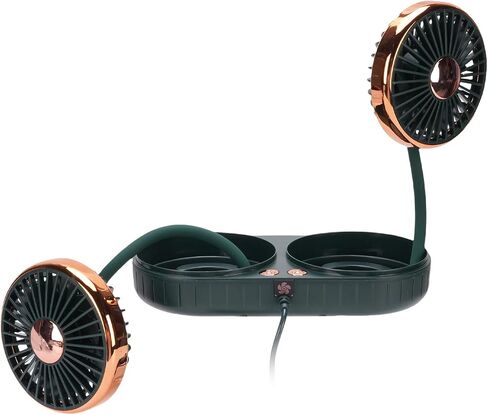 Dual Head Car USB Fan, 3 Speed DC 5V 360° Rotation Quiet Vehicle Cooling Fan for Sedans SUVs RVs Trucks, Suitable for sedans, SUVs, RVs and Trucks (Green) in Saudi Arabia