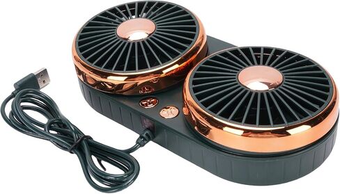 Dual Head Car USB Fan, 3 Speed DC 5V 360° Rotation Quiet Vehicle Cooling Fan for Sedans SUVs RVs Trucks, Suitable for sedans, SUVs, RVs and Trucks (Green) in Saudi Arabia