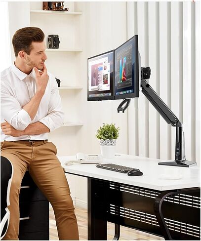 التصميم F27 حركة كاملة 22-27 بوصة شاشة شاشة مزدوجة حامل سطح المكتب الطويل ARM DUTH MOUNTION دعم مع اثنين USB3.0 in Saudi Arabia