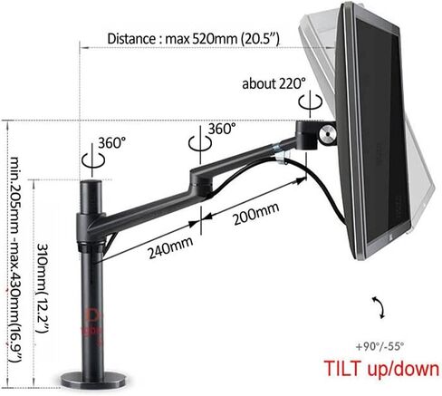 OL-1 10-32" Aluminum Dual Arm LCD Tv Table Mount Tilt 360 Rotate Monitor Desk Stand Vesa 75 100 Rotatable Bracket Computer Stand(Silver) in Saudi Arabia