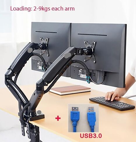 F160 Gas Spring Desktop 17"-27" Dual Monitor Holder Arm with 2 USB3.0 Monitor Mount Bracket Load 2-9 Kg Each Arm(2021 F160NX) in Saudi Arabia