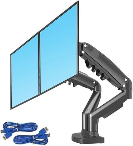 F160 Gas Spring Desktop 17"-27" Dual Monitor Holder Arm with 2 USB3.0 Monitor Mount Bracket Load 2-9 Kg Each Arm(2021 F160NX) in Saudi Arabia