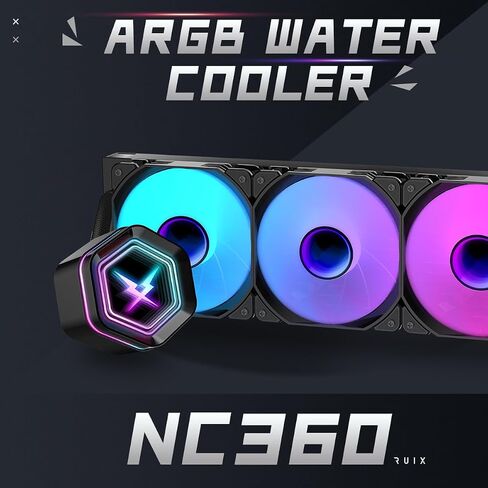 RUIX NC360 ARGB AIO CPU Liquid Cooler, 360mm High-Performance Water Cooling with High-Speed Ceramic Bearing Pump, 3X PWM ARGB Fans, Intel LGA 1851/1700/1200/115X/2011, AMD AM5/AM4 - Black in Saudi Arabia