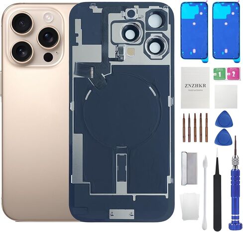 16 Pro Max Back Glass استبدال مع كابل Flex الشحن اللاسلكي وإطار الكاميرا جميع الأجزاء لـ iPhone 16 Pro Max (6.9 بوصة من التيتانيوم) استبدال الشريط المقاوم للماء المعدات in Kuwait