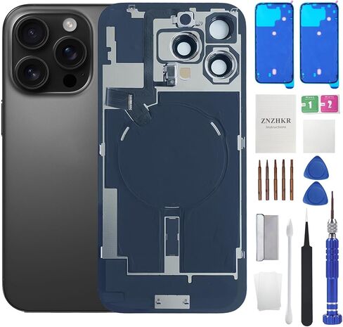 16 Pro Max Back Glass استبدال مع كابل Flex الشحن اللاسلكي وإطار الكاميرا جميع الأجزاء لـ iPhone 16 Pro Max (6.9 بوصة من التيتانيوم) استبدال الشريط المقاوم للماء المعدات in Kuwait