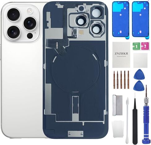 16 Pro Max Back Glass استبدال مع كابل Flex الشحن اللاسلكي وإطار الكاميرا جميع الأجزاء لـ iPhone 16 Pro Max (6.9 بوصة من التيتانيوم) استبدال الشريط المقاوم للماء المعدات in Kuwait