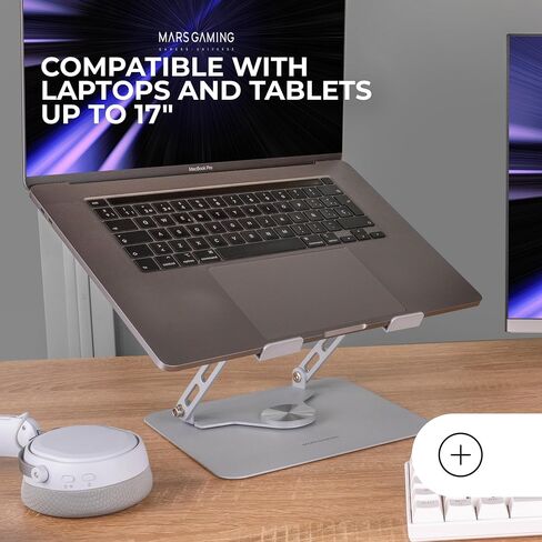 MA-RSN, Stand for Laptops and Tablets up to 17", Height + Tilt Adjustment + 360º Rotation, Steel Structure Stand, Non-Slip Pads, Portable Foldable Design, Black in Kuwait