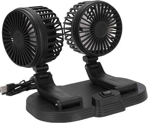 KIMISS USB CAR COR COWING FAN 2 SPEED QUALE 360 DERABLE DUTABLE DUAL DESK FAN SUV RV TRACK (Black) in Kuwait