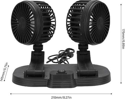 KIMISS USB CAR COR COWING FAN 2 SPEED QUALE 360 DERABLE DUTABLE DUAL DESK FAN SUV RV TRACK (Black) in Kuwait