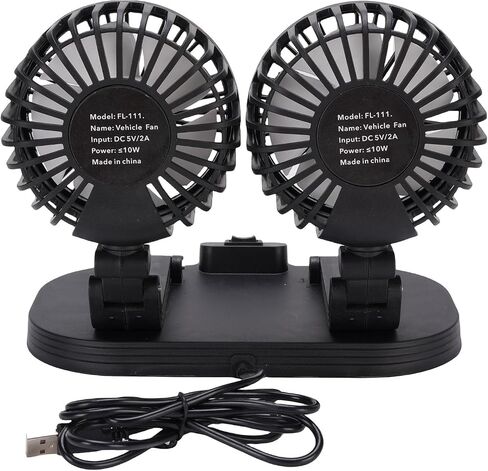 KIMISS USB CAR COR COWING FAN 2 SPEED QUALE 360 DERABLE DUTABLE DUAL DESK FAN SUV RV TRACK (Black) in Kuwait