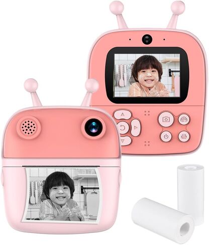 Kids Instant Print Camera Camera 1080p الكاميرا الرقمية العدسة المزدوجة 2.4 بوصة شاشة IPS مضمّنة في إطارات صور البطارية مع هدية عيد ميلاد ورق الطباعة الحرارية للأطفال in Kuwait