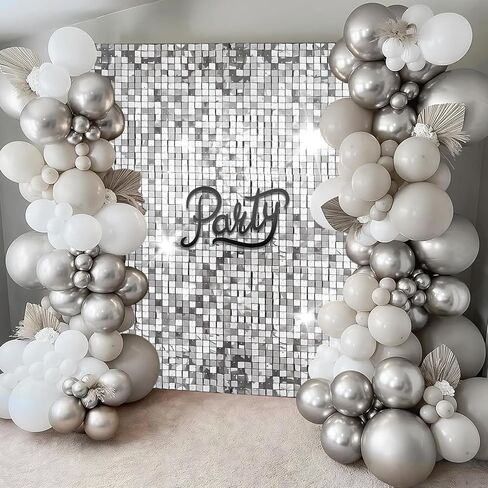 36 PCS Silver Shimmer Wall Backdrop لوحة - 6 × 6 قدم خلفية الجدار ، إسقاط الخلفية للزفاف ، عيد ميلاد ، الذكرى السنوية والمشاركة in Kuwait