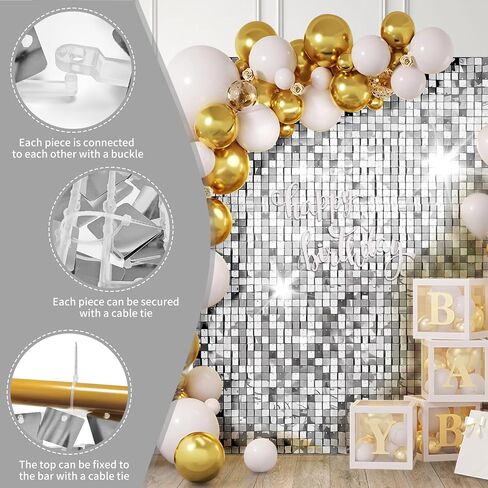 36 PCS Silver Shimmer Wall Backdrop لوحة - 6 × 6 قدم خلفية الجدار ، إسقاط الخلفية للزفاف ، عيد ميلاد ، الذكرى السنوية والمشاركة in Kuwait