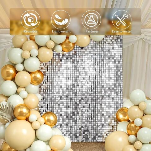 36 PCS Silver Shimmer Wall Backdrop لوحة - 6 × 6 قدم خلفية الجدار ، إسقاط الخلفية للزفاف ، عيد ميلاد ، الذكرى السنوية والمشاركة in Kuwait