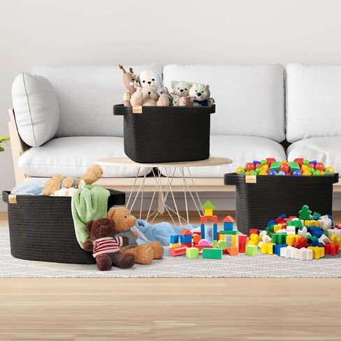 سلال تخزين بروفيو قوس قزح، صناديق تخزين الألعاب لحضانة الأطفال، سلة منسوجة من الحبال للأرفف، مناشف الملابس، سلة تخزين الجوارب مع مقابض، 14.5 × 9.8 × 8.6 بوصة، 3 عبوات in Kuwait