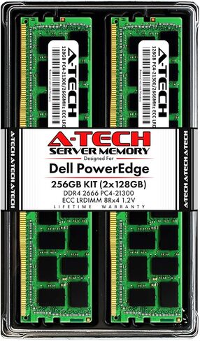 A-Tech 256GB (2x128GB) ذاكرة Dell PowerEdge R440 ، T440 ، R540 ، R640 ، T640 ، M640 ، FC640 ، R740 ، R740XD ، R940 ، C6420 | DDR4 2666MHZ ECC LRDIMM PC4-21300 8RX4 in Kuwait