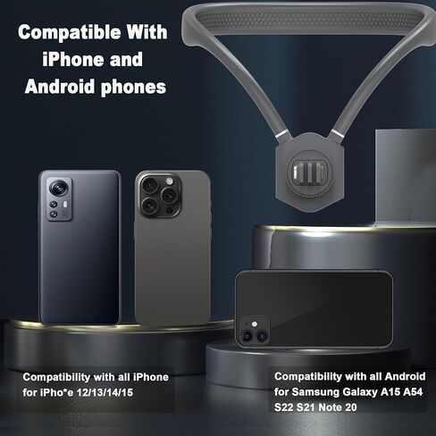 Neck Mount for Phones, Neck Cell Phone Holder POV/Vlog Selfie Mount Hand Free Phone Neck Holder Chest Stand Strap Video Recording for iPhone 16 15 14 13 12 Seires Android Phones (Black) in Kuwait