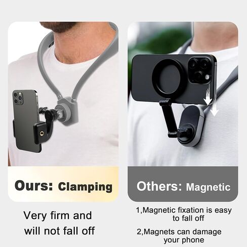 Neck Mount for Phones, Neck Cell Phone Holder POV/Vlog Selfie Mount Hand Free Phone Neck Holder Chest Stand Strap Video Recording for iPhone 16 15 14 13 12 Seires Android Phones (Black) in Kuwait