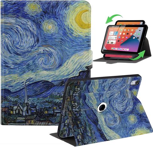 360 حالة دوارة لـ iPad (A16) الجيل الحادي عشر 11 بوصة 2025 الجيل العادي 1025 من الجيل 10.9 بوصة ، iPad 10 Gen 2022 (A2696 A2757) ، Auto Wake/Sleep ، Clasp Magnetic ، Starry Night in Saudi Arabia