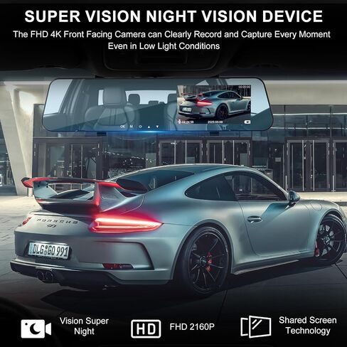 4K Mirror Dash Cam with Front Camera D30 Front Car Camera,Super Night Vision,170° Wide Angle, Anti-Glare Rearview Mirror Recorder, WDR, Parking Monitoring,Clip-On Installation for Cars/Trucks/SUV in Saudi Arabia