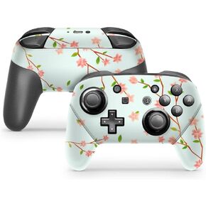 ZOOMHITSKINS Glitter Switch Pro Controller Skin, Compatible for Switch Controller Skin, Pastel Pale Baby Blue Japan Cherry Sakura, 3M Vinyl Cover, Durable & Fit, Easy to Install, Made in The USA