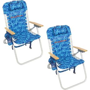 Tommy Bahama Hi-Boy 17" Seat Height 4-Position Lace-Up Suspension Folding Beach Backpack Chair, 2-Pack, Stripe