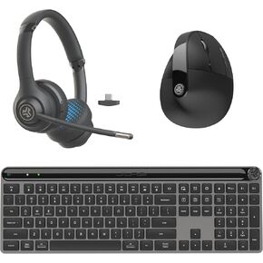 JLab Work Bundle, Go Work 2 Headset, Epic Wireless Keyboard and JBuds Ergonomic Wireless Mouse