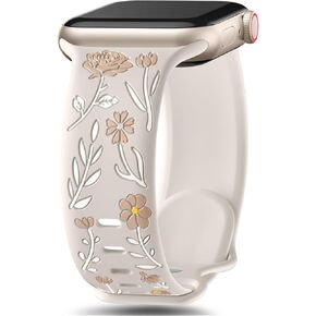Snblk Floral Band متوافق مع فرق ساعة Apple لطيفة للنساء 40mm 41mm 38mm 42mm 44mm 45mm 46mm 49mm ، زهرة محفورة بالسيليكون حزام أنيق لسلسلة Iwatch Series 10 9 8 7 6 5 4 3 2 1 Se ultra