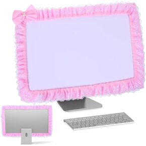 23''-27'' Pink Monitor Cover, Cute Computer Monitor Covers with Bow-Knot, Lace Fabric, Monitorr Dust Cover, TV Monitors Covers, PC Coverr, Monitors Decoration, Monitorr Accessories Cute