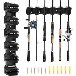 TSV Wall Mounted Fishing Rod Holders, Vertical Fishing Pole Storage Rack for Garage, Holds Up to 6 Rods of Diameter 7-22mm