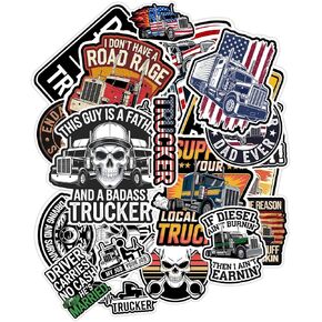 (16 pcs) 5 INCH Truck Driver Stickers Trucker Decals, Funny Truck Driver Multiple Different Design, Waterproof, UV- Resistant, Suitable for Tumbler, Laptop, Car, Window (TRUCKER2)