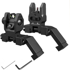 Tactical Iron Sight 45 Degree Fiber Optics Offset Flip-up Front and Rear Sights with Red Green Dots,Tool-Free Adjustable Iron Sights Rapid Transition
