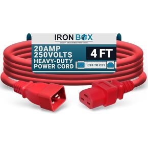 IronBox Electric - Heavy-Duty C20 to C21 Power Cable - 20A, 250V, 12/3 AWG - IEC 60320 Computer Power Supply Extension Cord - PSU Wire Connectors - UL Listed C20 Plug to C21 Connector (Black, 8 Foot)