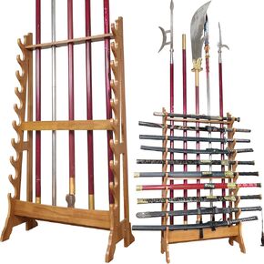 Katana Sword Stand | Vertical Sword Stand Display 10-Layer Samurai Sword Holder Wooden Display Stands Large Multilayer Swords Rack Floor Standing Lightsaber Martial Arts Anime Shelves Sword Hangers in Saudi Arabia