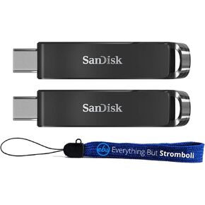 SanDisk 64GB Ultra USB Type-C Flash Drive Two Pack Works with Type-C Computers, Phones, and Tablets (SDCZ460-064G-G46) Bundle with (1) Everything But Stromboli Lanyard