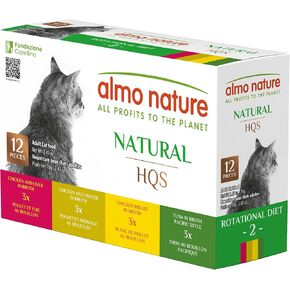 almo nature HQS Natural Variety Pack 4 Assorted Recipes in Broth, Grain Free, Additive Free, Adult Cat Canned Wet Food, Shredded, 24 x 70g/2.47 oz in Kuwait