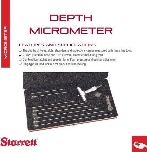 Starrett Micrometer Depth Gage with Ring-Type Knurled Lock Nut, Combination Ratchet and Speeder - Quick and Easy Adjustment, 0-9" Range, 001" Graduations - 440Z-9L in Saudi Arabia