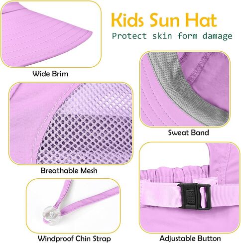 Kids Sun Hat UPF50+ Summer Beach Play Sun Protection Hats with Neck Flap for Ages 5~14 Girls Boys in Saudi Arabia