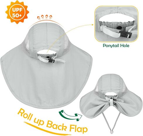 Kids Sun Hat UPF50+ Summer Beach Play Sun Protection Hats with Neck Flap for Ages 5~14 Girls Boys in Saudi Arabia