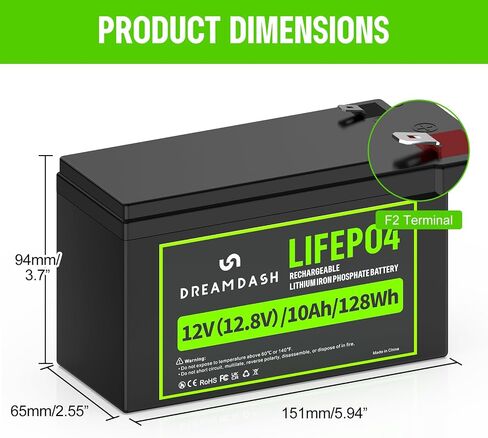 12V 10Ah LiFePO4 Lithium Battery,5000+ Deep Cycles,12 v lithium battery Built-in BMS for Solar Systems, Power Wheels,Electric Scooters,Marine, Fish Finder,Kids Ride-On Toys in Saudi Arabia