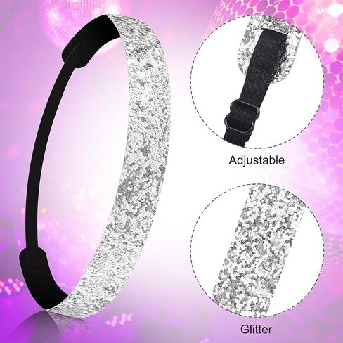 نوبغام مجموعة اكسسوارات ديسكو بنمط السبعينيات للنساء مكونة من 6 قطع، اقراط ديسكو ووشاح مزين بالترتر ونظارة شمسية وسوار وعصابة راس ومحفظة فضية in Kuwait