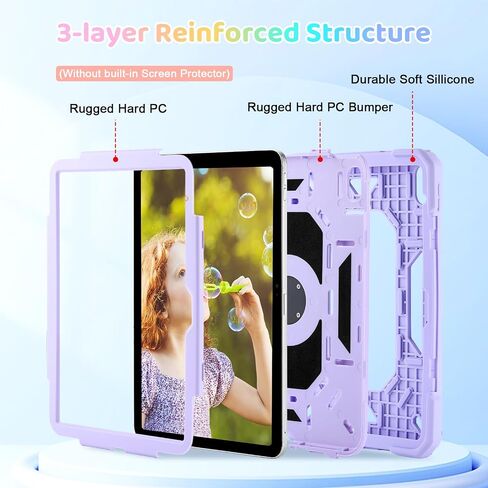 حالة لـ iPad (A16) 2025 11th Gen 10.9 '' '، iPad 10th Generation 2022 10.9' '، مع حامي الشاشة الزجاجية المقسى ، حالة طفل وعرة مع حزام الكتف/حامل قلم رصاص/موقف قابل للطي (أرجواني خفيف) in Kuwait