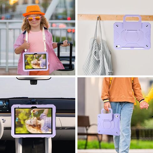 حالة لـ iPad (A16) 2025 11th Gen 10.9 '' '، iPad 10th Generation 2022 10.9' '، مع حامي الشاشة الزجاجية المقسى ، حالة طفل وعرة مع حزام الكتف/حامل قلم رصاص/موقف قابل للطي (أرجواني خفيف) in Kuwait