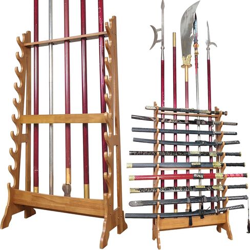Katana Sword Stand | Vertical Sword Stand Display 10-Layer Samurai Sword Holder Wooden Display Stands Large Multilayer Swords Rack Floor Standing Lightsaber Martial Arts Anime Shelves Sword Hangers in Saudi Arabia