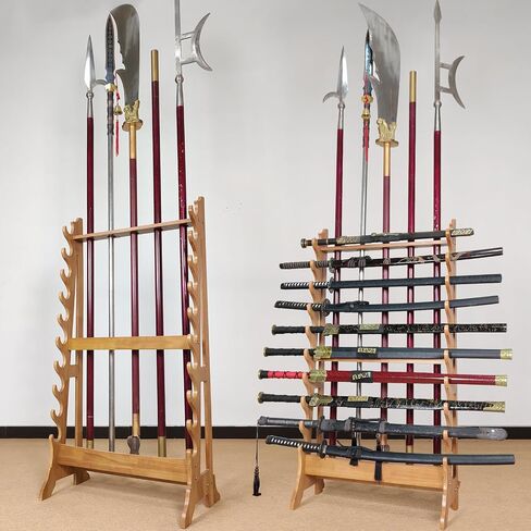 Katana Sword Stand | Vertical Sword Stand Display 10-Layer Samurai Sword Holder Wooden Display Stands Large Multilayer Swords Rack Floor Standing Lightsaber Martial Arts Anime Shelves Sword Hangers in Saudi Arabia