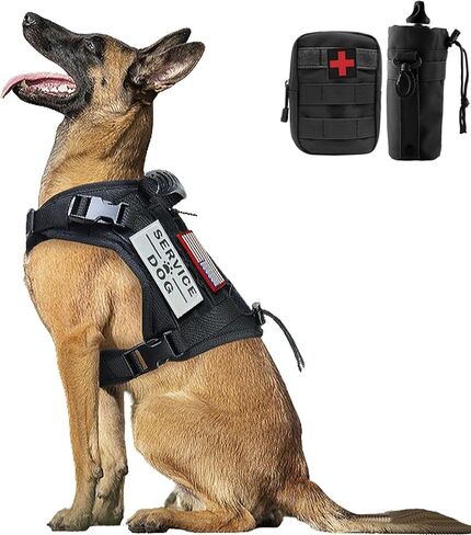 Tactical Dog Vest-Training Outdoor Breathable Harness-Military Water-Resistant Dog Backpack-Pet Tactical -Vest Detachable Pouches-D Ring for Dog Leash (L, Black) in Kuwait